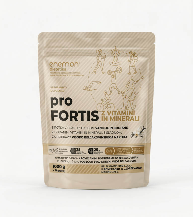 proFORTIS prah za pripravo beljakovinskega napitka z okusom vanilje in smetane, prehransko dopolnilo, 1000 g